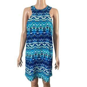 Pearle 88 Shift Dress Womens Medium Blue Sleeveless Lightweight Summer
